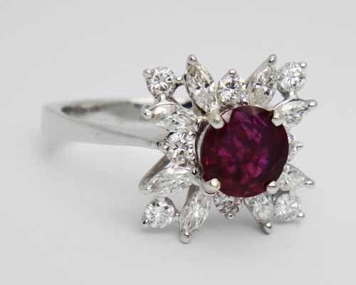 750 W GOLD 1CT VS2 G-H DIAMOND & RUBY RING SIZE 8 1/4 (1 of 5)