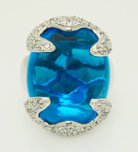 18k W Gold 1.30CT Diamond & Cabochon Blue Topaz Ring (1 of 8)