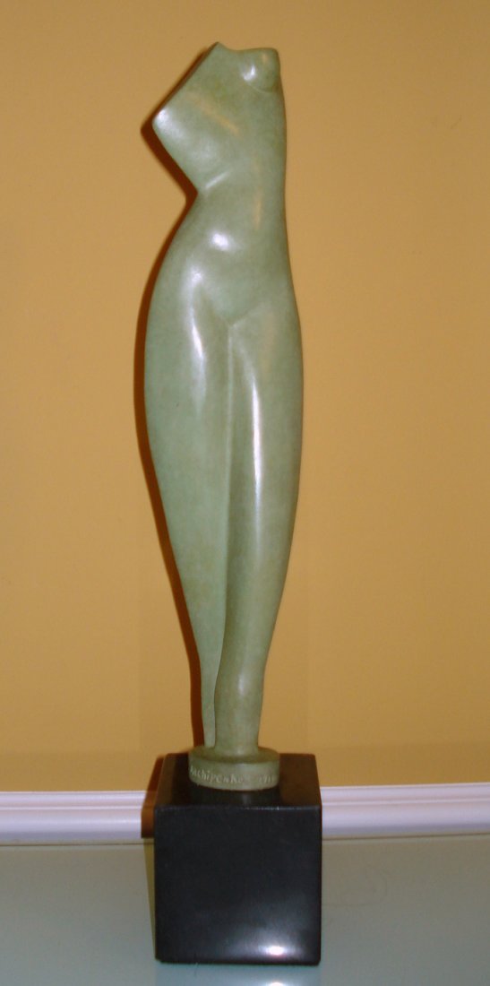 ALEXANDER ARCHIPENKO RUSSIAN-UKRAINIAN BRONZE SCULPTURE: Alexander Archipenko (1887-1964) Bronze Abstract Sculpture Signed Archipenko and Dated 1914. after Measures 14.25" H Marble Base 3 1/3" x 3 1/3" x 3 1/3"