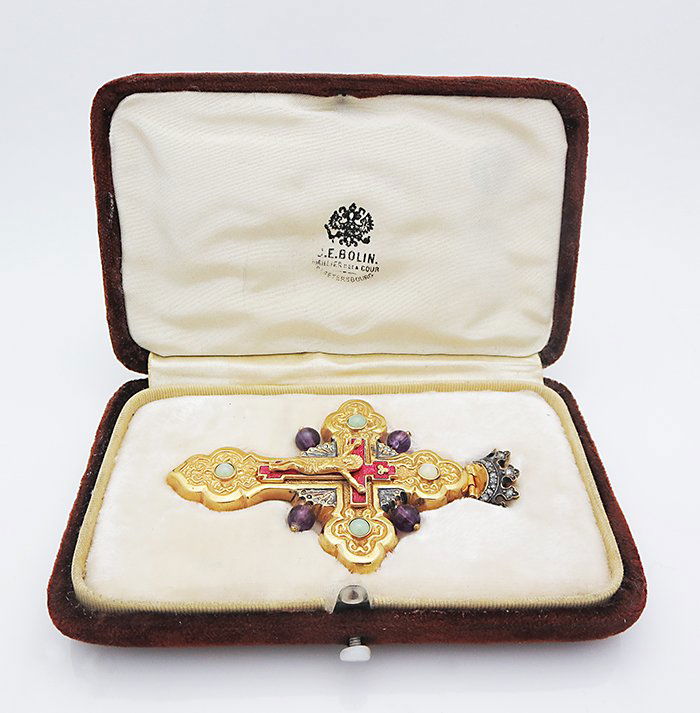 RUSSIAN SILVER ENAMEL DIAMOND AMETHYST CROSS (1 of 5)