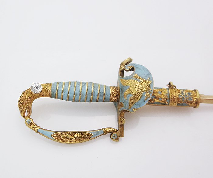 Antique 14K Yellow Gold Blue Enamel Sword Pin (1 of 5)