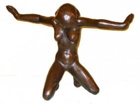 GEORG KOLBE BRONZE SCULPTURE OF NUDE: Georg Kolbe (1877 -1947) German bronze sculpture with brown patina of seating woman after Stamped with initials. Measures 16" Height x 21" X 1/4" wide.
