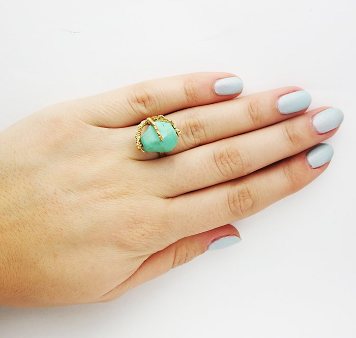 UNIQUE RETRO TURQUOISE  18K YELLOW GOLD  RING (1 of 4)
