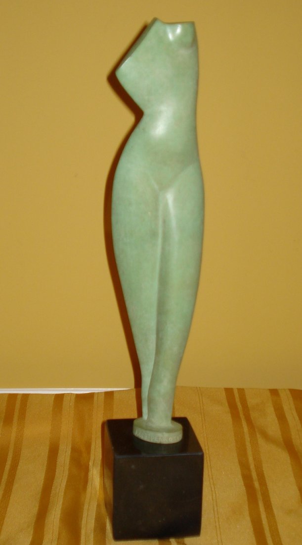 ALEXANDER ARCHIPENKO RUSSIAN-UKRAINIAN BRONZE SCULPTURE: Alexander Archipenko (1887-1964) Bronze Abstract Sculpture Signed Archipenko and Dated 1914. after Measures 14.25" H Marble Base 3 1/3" x 3 1/3" x 3 1/3"