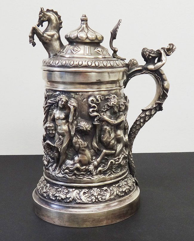 LARGE RUSSIAN SILVER TANKARD WITH NUDES (1 of 10)