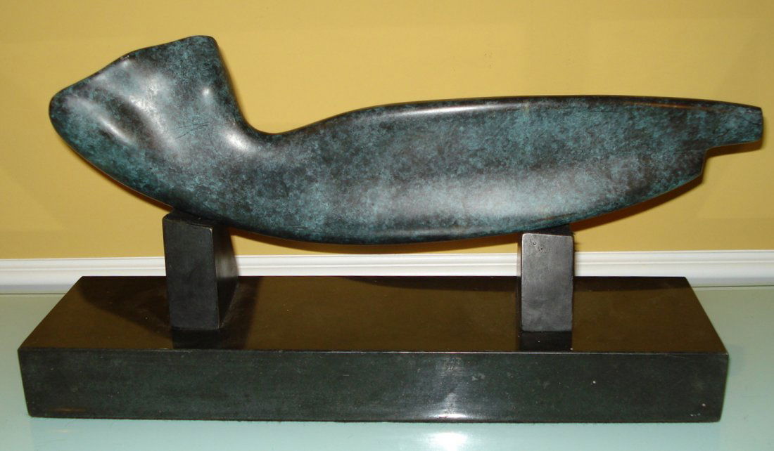 ALEXANDER ARCHIPENKO RUSSIAN-UKRAINIAN BRONZE SCULPTURE: Alexander Archipenko (1887-1964) Bronze Abstract Sculpture Measures 19.5" L Marble Base 19" x 5" after Signed Archipenko and Dated 1935
