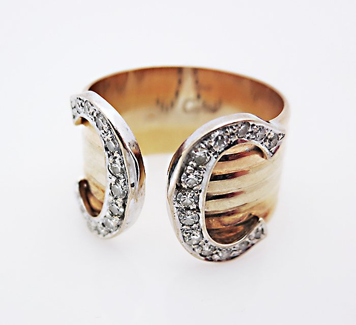 VINTAGE CARTIER 18K DOUBLE C DIAMOND RING (1 of 5)