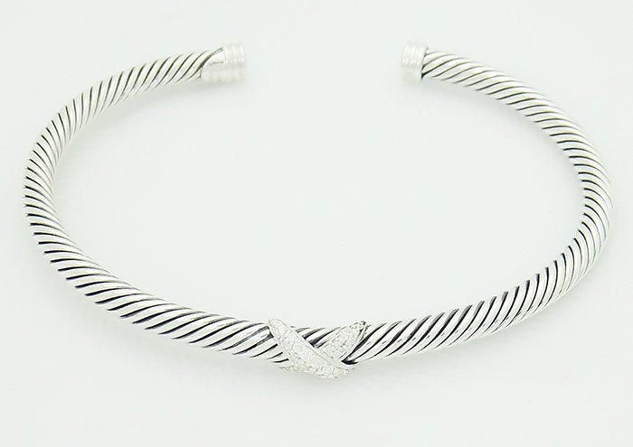David Yurman 925 Sterling Silver Pave Diamond X Station (1 of 6)