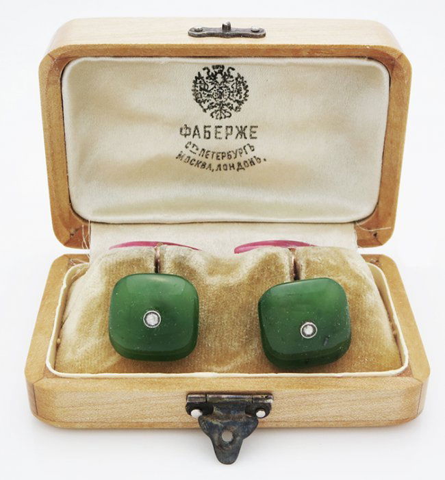Rare Russian Gold Jade Rose Quartz cufflinks Diamonds (1 of 6)