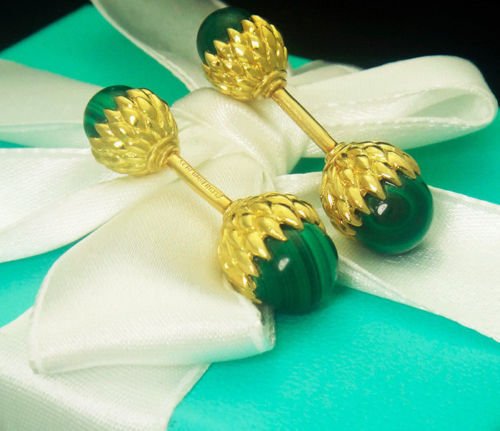 Tiffany & Co Schlumberger 18k Malachite Acorn Cufflinks (1 of 5)