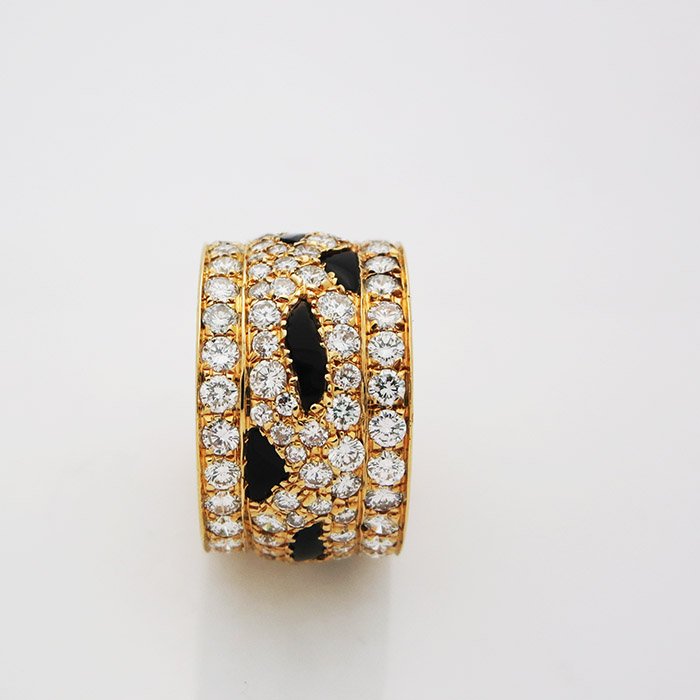 Cartier Panther Style 18K Gold Diamond Black Enamel Rin (1 of 3)