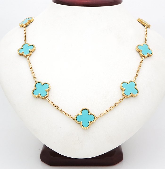 Van Cleef & Arpels 18K Turquoise Alhambra Necklace (1 of 9)