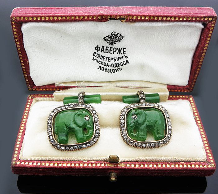 FABERGÉ GOLD, JADE AND DIAMOND CUFFLINKS (1 of 4)