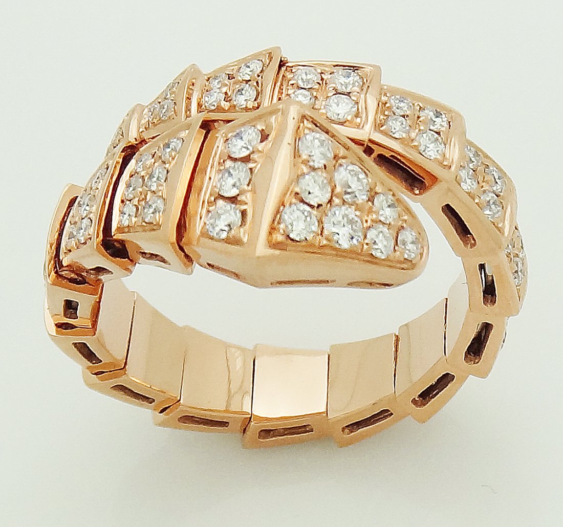 Bulgari 18k Rose Gold Pave Diamond Serpenti Ring (1 of 5)