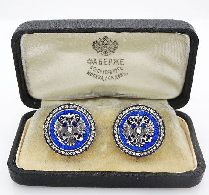 Russian Gold Diamonds Guilloche Enamel Cufflinks (1 of 5)