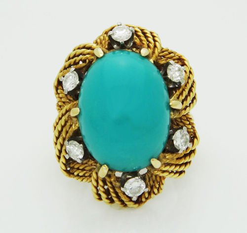 18k Yellow Gold 0.80CT VS F Diamond & Turquoise Ring (1 of 6)