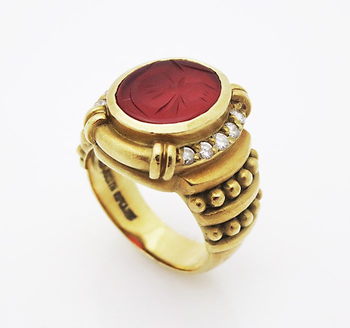 Vintage Judith Ripka 18k Trojan head & diamond ring (1 of 5)