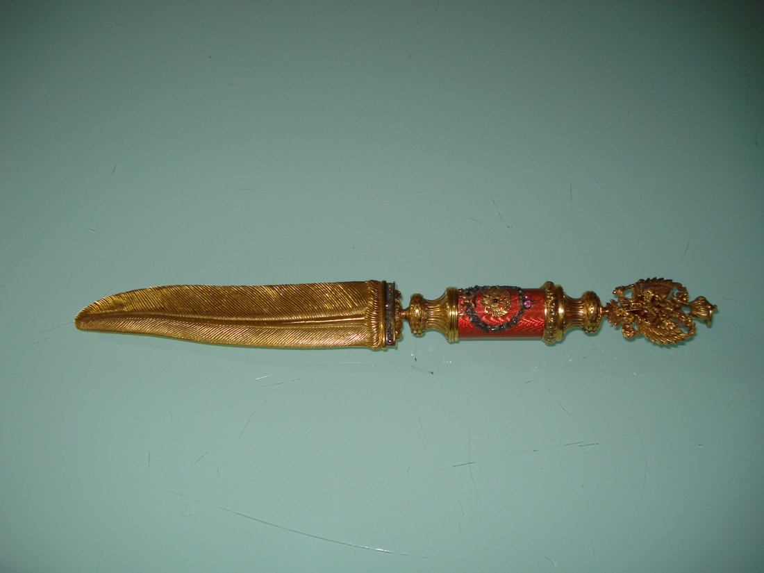 Russian silver enamel Letter Opener with double eagle (1 of 7)