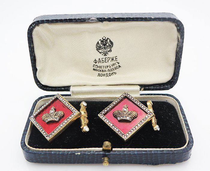 RUSSIAN GOLD GUILOCHE DIAMOND CUFFLINKS (1 of 6)