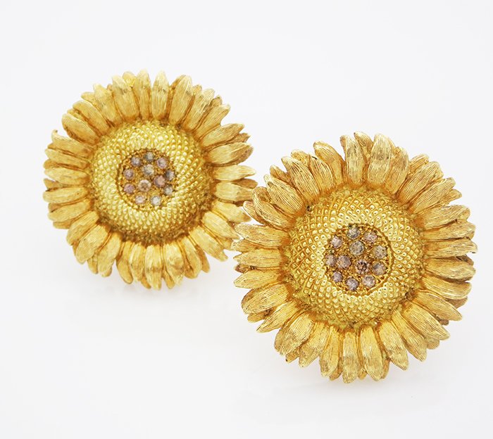 RBB clip 18k Yellow Gold 1tcw Diamond Sunflower Earings (1 of 5)