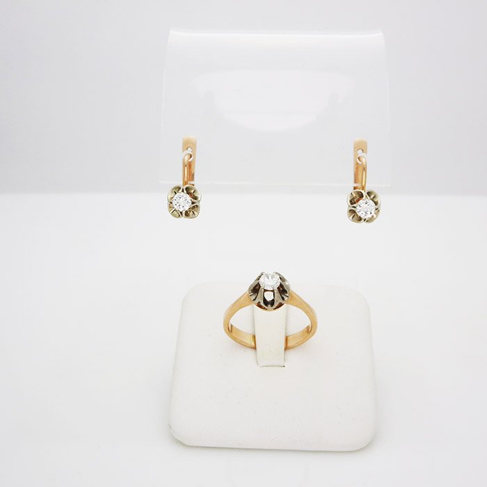 Russian 583 Yellow Gold & Diamond Earrings only (1 of 3)