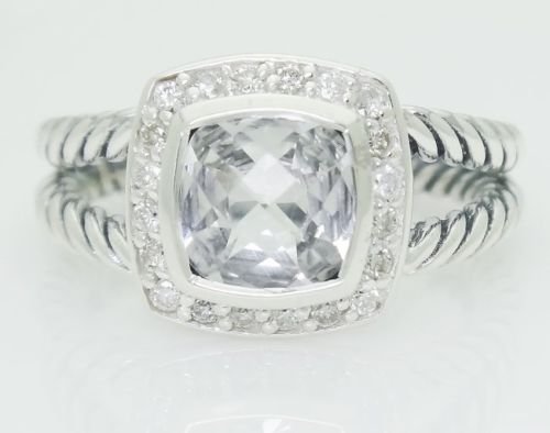 David Yurman 925 Silver White Topaz & Diamond Ring (1 of 5)