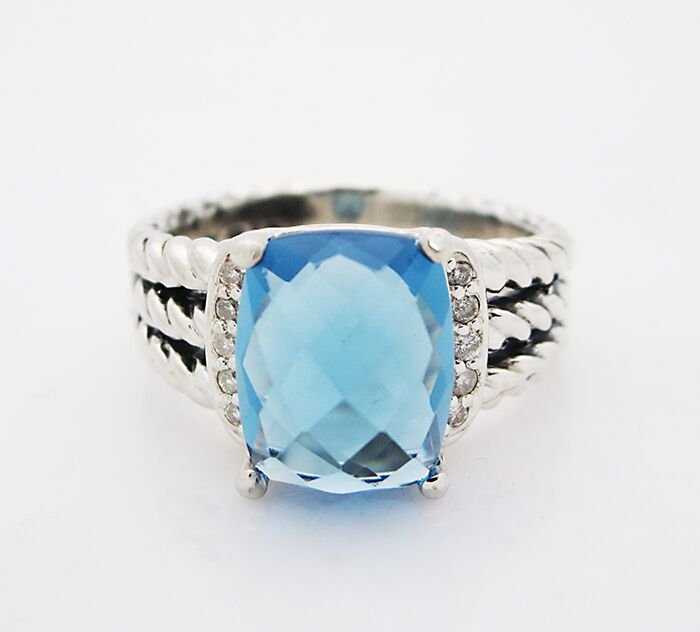 David Yurman Wheaton Ring Hampton Blue Topaz & Diamonds (1 of 4)
