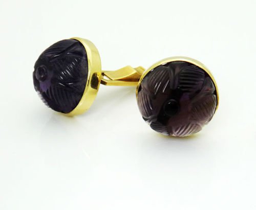 14k Yellow Gold Curved Amethyst Vintage Cufflinks (1 of 7)