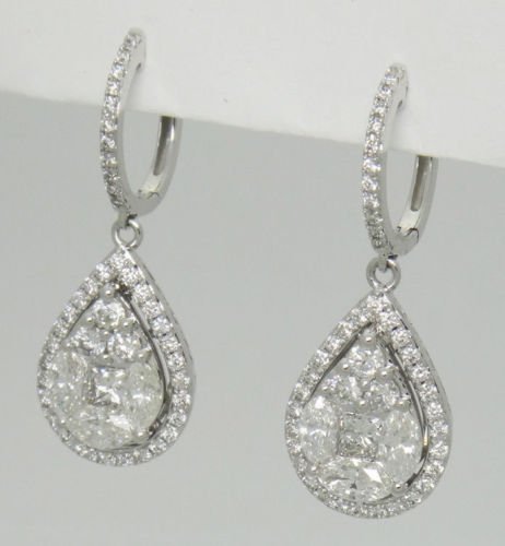 18k Gold 2.98TCW Diamond Teardrop Dangle Drop Earrings (1 of 6)