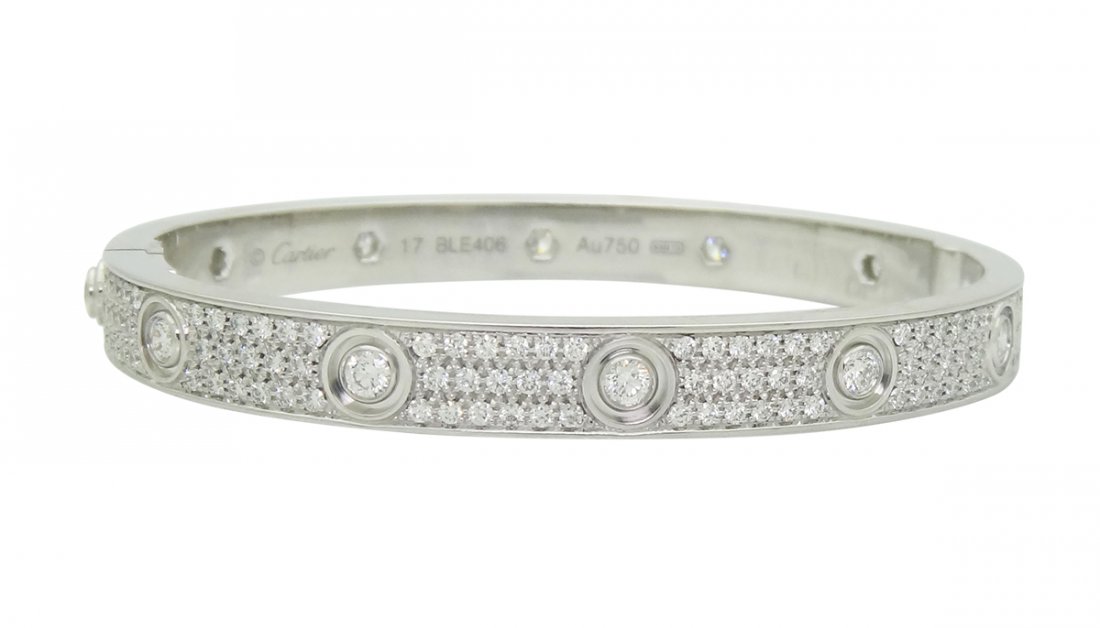 Cartier 18K W Gold Love 3.16tcw Diamond- Paved Bracelet (1 of 4)