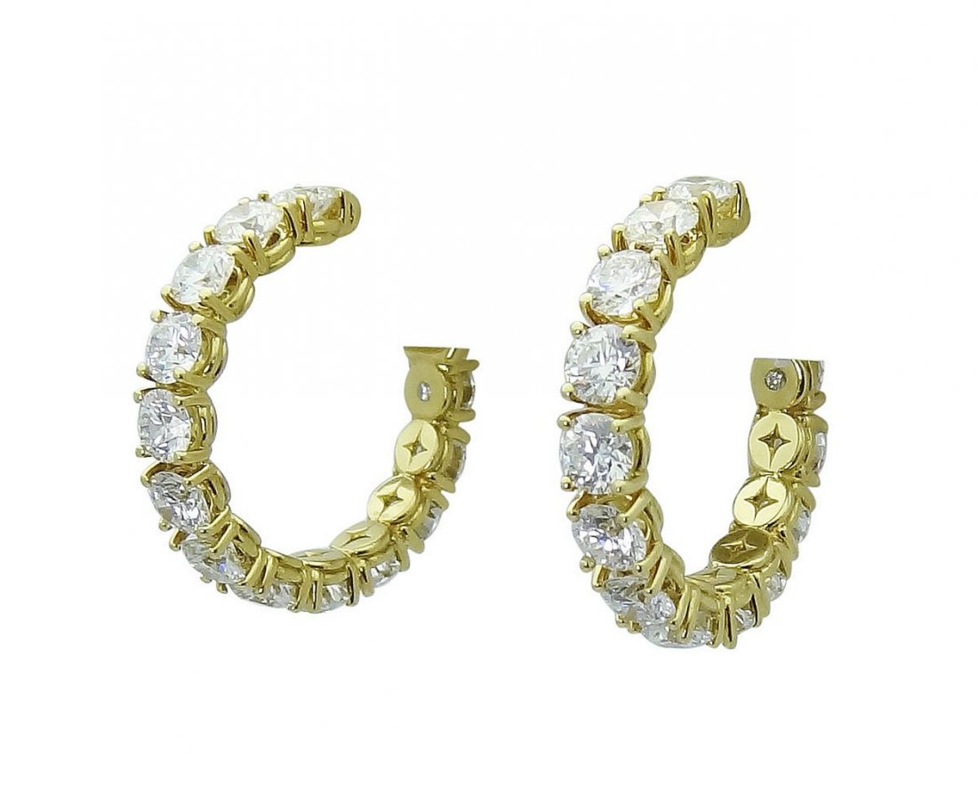 18K Gold 3.65 TCW Round Brilliant Diamond Hoop Earrings (1 of 5)