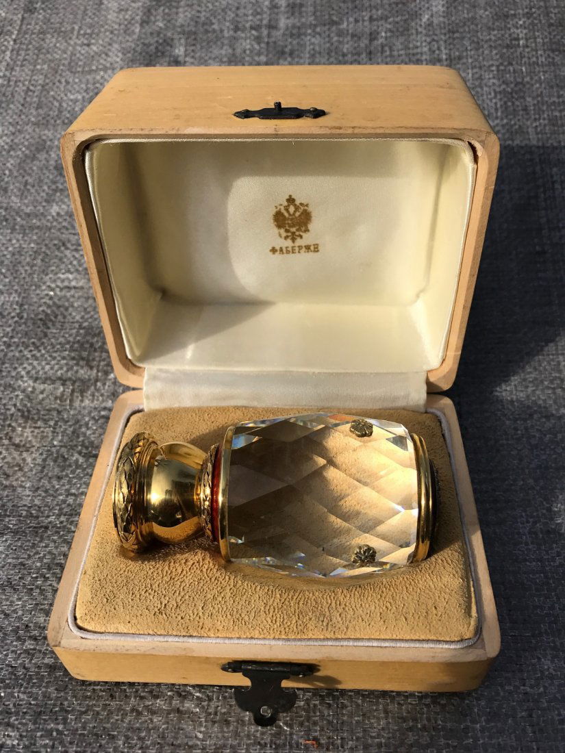 RUSSIAN ENAMEL DIAMOND CRYSTAL PERFUME BOTTLE (1 of 5)