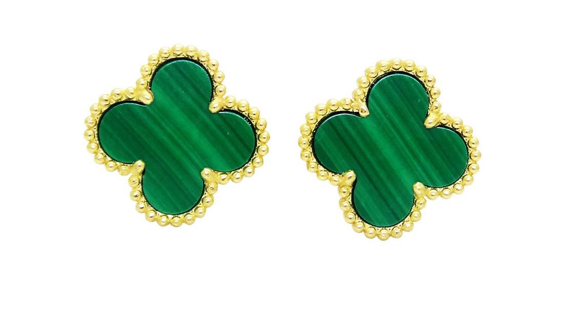 Van Cleef Alhambra 18K Y Gold Malachite Stud Earrings (1 of 4)