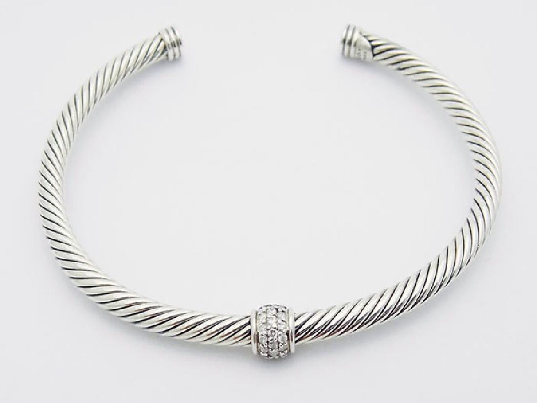David Yurman 925 Silver Cable  4mm Bracelet & Diamond (1 of 5)