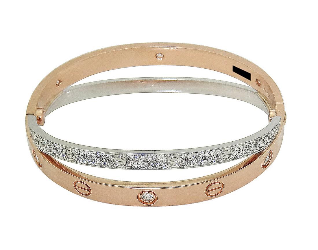 Cartier 18k Rose & White Gold Paved Diamond Double Love (1 of 4)