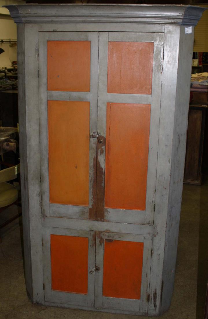 Early 19th c painted corner cupboard (1 of 2)