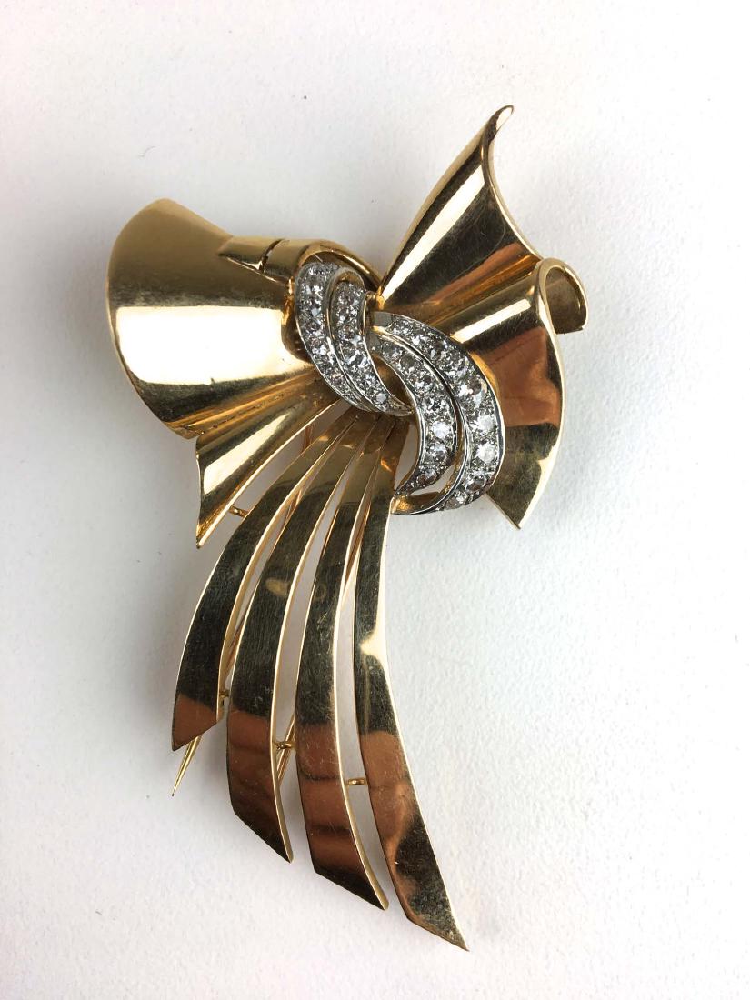 18 k yellow gold ladies diamond ribbon design pin / (1 of 3)