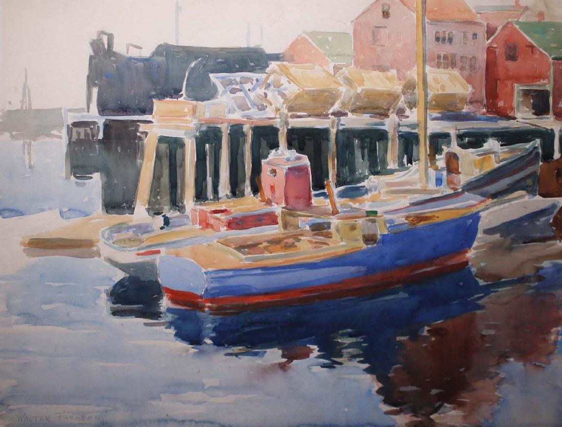 Walter Farndon (American 1876-1964)  Ships in harbor (1 of 2)