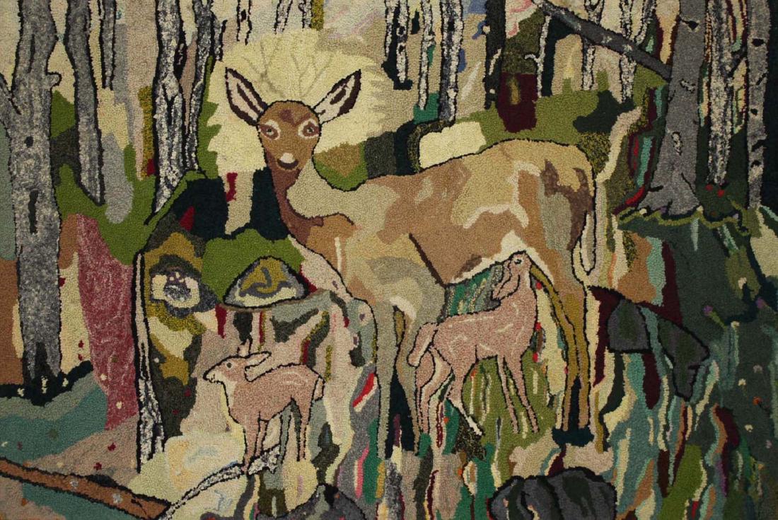 early 20th c hooked rug with doe & fawns (1 of 5)