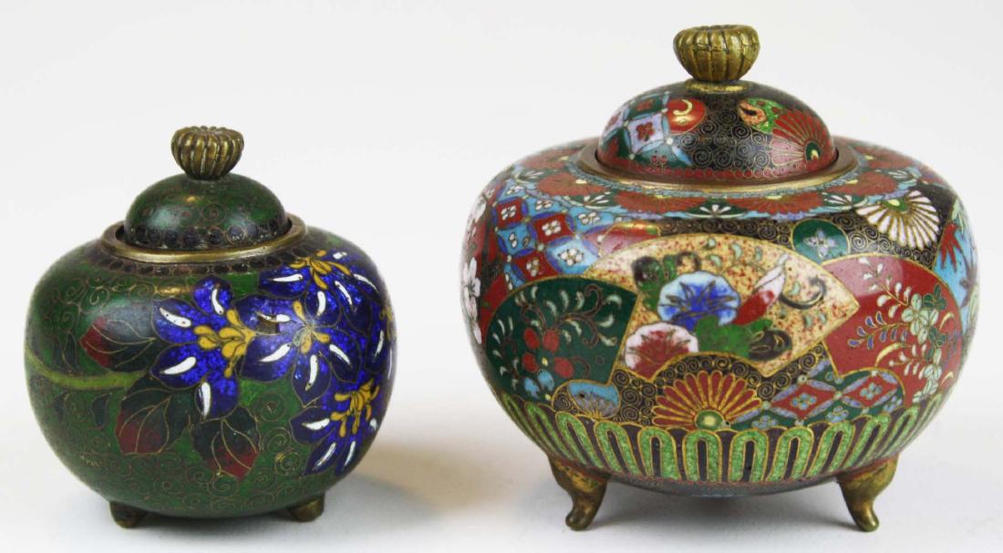 Two fine 19th c Japanese cloisonne footed covered pots. (1 of 6)