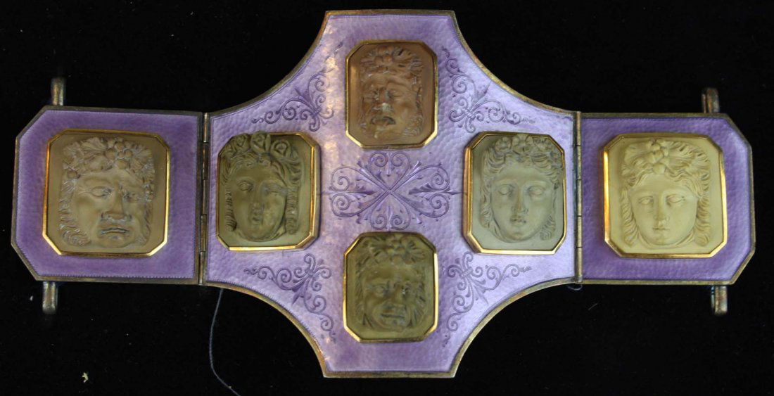 19th c silver, purple enamel and lava cameo belt buckle (1 of 4)