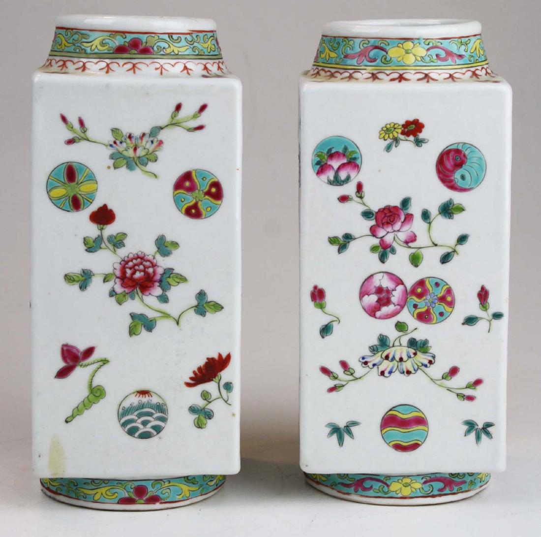 Pair of Chinese famile rose square body vases. (1 of 5)