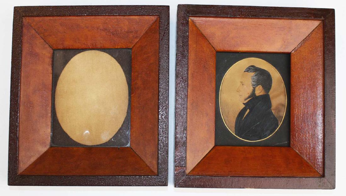 ca 1840 w/c silhouette of Jesse Orcutt (1796- 1870): sold with a matching empty frame identified as Calista Orcutt (1807-1830), location unknown