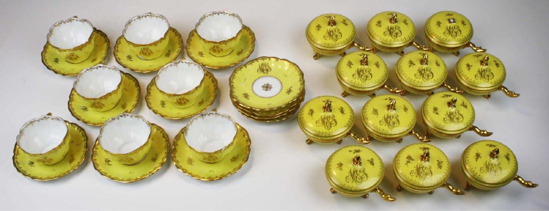 8 yellow Dresden cups and saucers and 12 covered pot de (1 of 6)