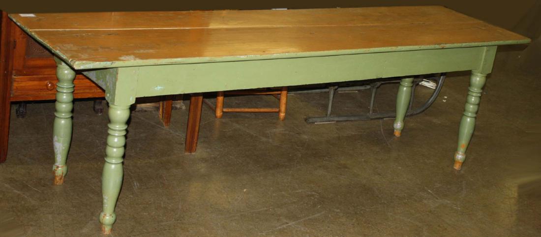 19th c farm table in later green and yellow paint (1 of 2)