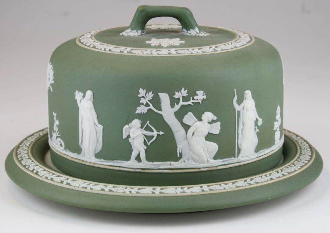 Wedgwood sage green dip Jasperware covered cheese dish (1 of 10)