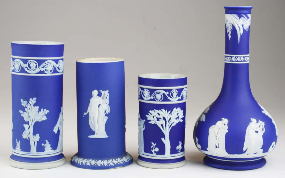 4 Wedgwood cobalt blue dip  Jasperware vases including (1 of 10)