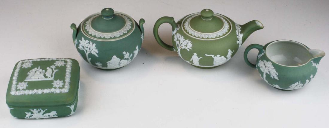 Wedgwood sage green dip Jasperware 3 pc tea set and (1 of 10)