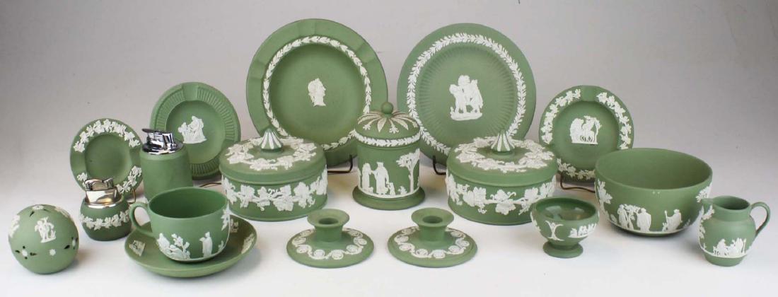 18 pcs. Wedgwood solid sage green Jasperware tableware (1 of 10)