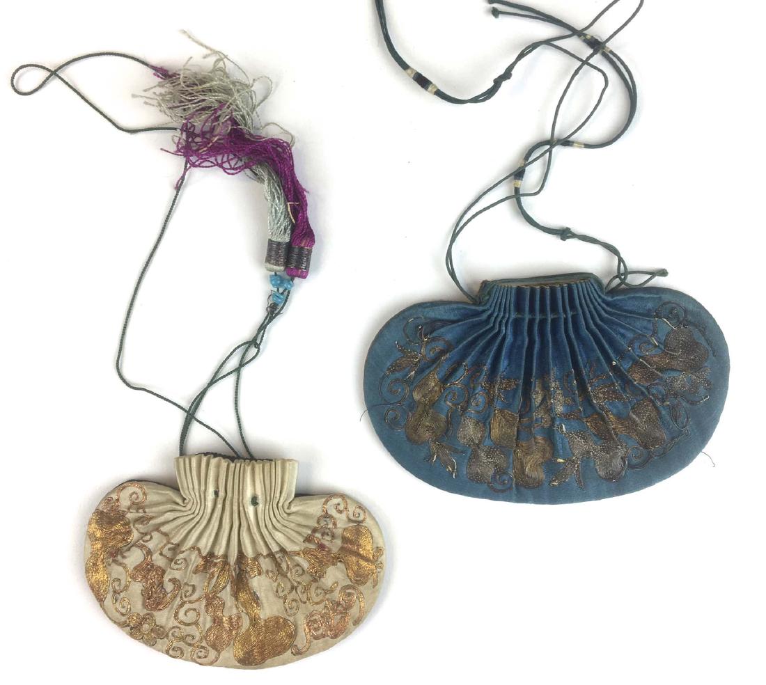 Two Chinese 19th c Qing Dynasty silk embroidered gilt (1 of 2)